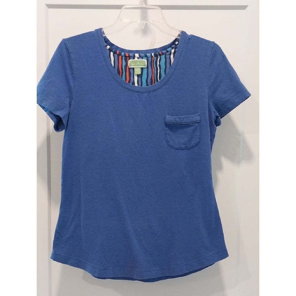 Vera Bradley Crewneck Pocket Tee with Striped Lining - Blue...SIZE M
